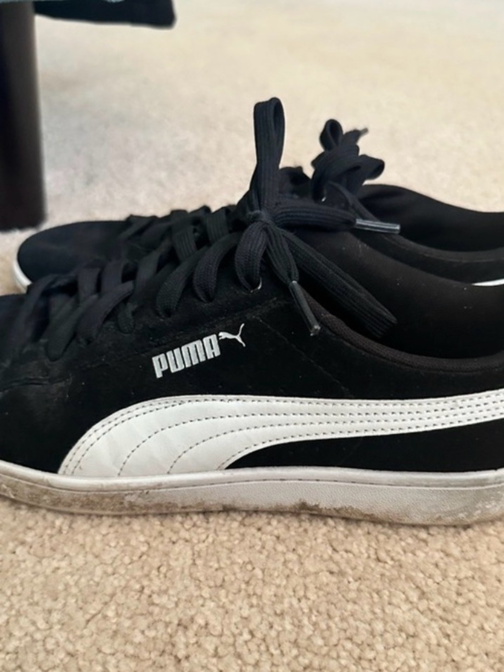 Puma Black Suede Low-Top Sneakers with White Accents
